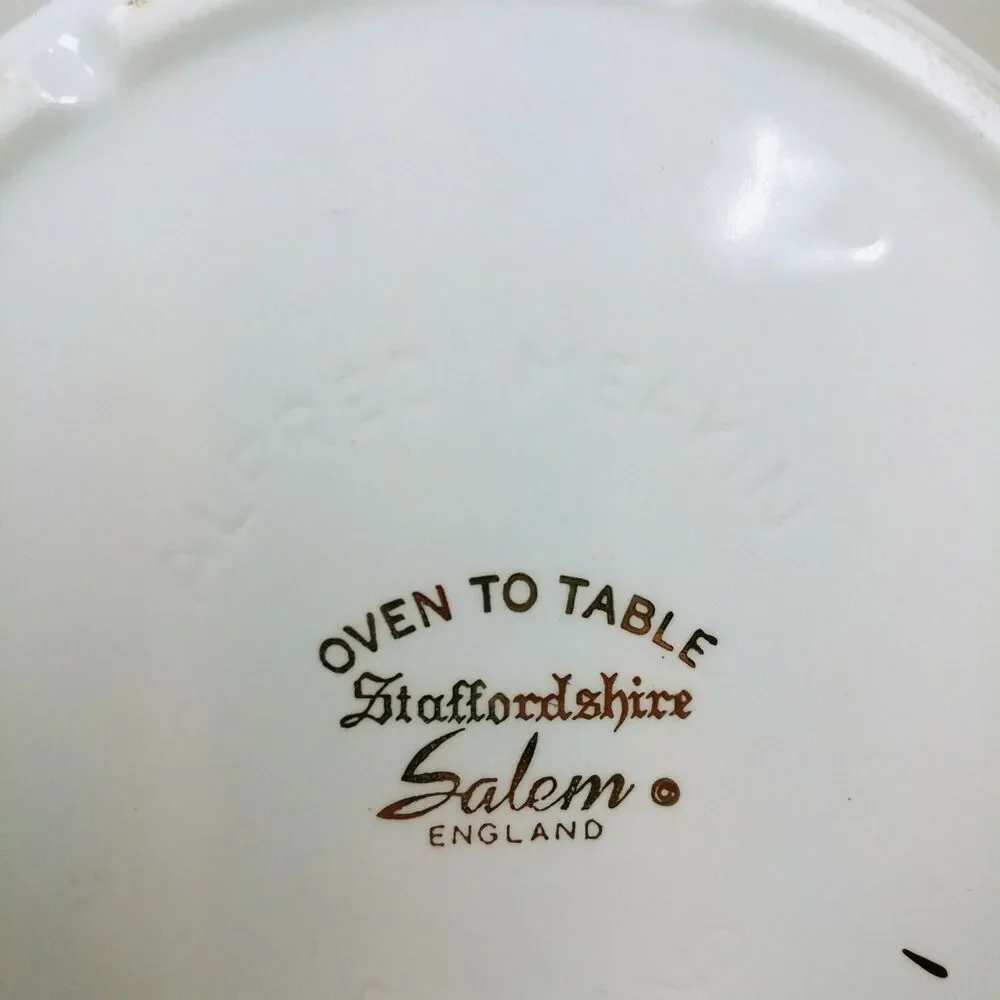 Staffordshire Salem England Alfred Meakin Fruit Oven Casserole bowl dish gold